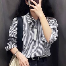 ANYOU 여자 스트라이프 셔츠 재킷
