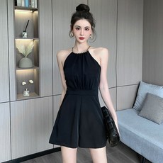 ANYOU 여자 데님 점프슈트 여름 허리 조임 슬림핏 반팔 와이드 점프슈트 상품 이미지