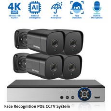 영어 설명서 얼굴 검사 4K 안전 카메라 시스템 POE 8MP NVR 키트 8CH 야외 거리 CCTV 총알 카메라 IP 영상 모니터링 시스템, 없다, 금 플러그, 4k 8채널 NVR 4개의 캠