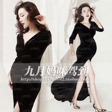 TaoBao 만삭드레스 509임산부는 검은색 벨벳 드레스를 입고 나와 롱 슬림 전시 스튜디오 사진 촬영
