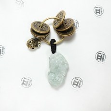 핑핑이샵 천연 옥 비휴 오제전 열쇠고리 키링 행운 재물운 풍수 장식 소품 선물박스 제작 엽전 장식 포함, 1개