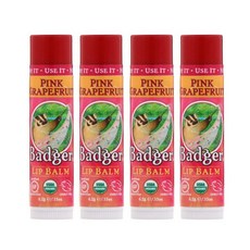 Badger 뱃져 오가닉 립밤 핑크 그레이프후르츠 0.15oz(4.2g) 4개 Organic Lip Balm Pink Grapefruit, 1개, 무색