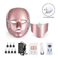 LED 마스크 고주파 피부 마사지기 led 페이셜 7 색 적외선 광자 치료 전기 목 얼굴 노화 방지 주름 광선 요법 뷰티, 협력사, 로즈 골드 영국 상자 없음