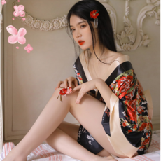야밤스캔들 블랙 검은색 기모노 유카타 일본 소녀 원피스 코스프레 악세사리3종 세트 단아한 얌전한 섹시 야한 속옷 란제리 승부속옷 야한옷