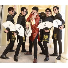 세계 전통의상 레드 블랙 핑크 드레스 대형 당나라 남자 로브 형제 크로스 토크 가운 Cheongsam Weddin
