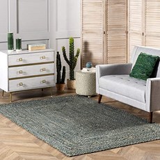 NULOM Hand Braided Otelia Denim and Jute Region 8 x 10 Green (8 x 10 Green), 8 x 10, Green