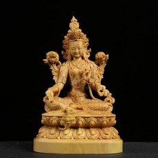 회양목 조각 티베트 불상 동상 Guanyin Bodhisattva 조각 홈 장식의 녹색 타라/AD-L396586, One Color