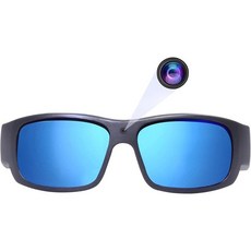 OhO 카메라 안경 15MP 내장 1080P HD 스포츠캠 선글라스, Black Frame - Blue Lens