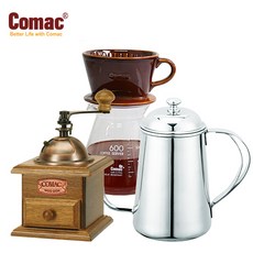 Comac 코맥 자기커피드립세트 600ml+이중날 커피밀 엔틱(소)+드립주전자 700m (바리스타) (DN4+M2+K1)