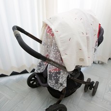 네이처스티치 튤립자수 린넨 망사 유모차 커튼 덮개 모기장 대용 블랭킷 햇빛가리개, 화이트, 빨강, 1개