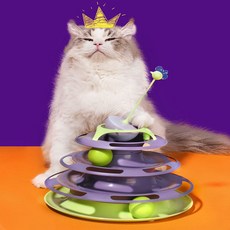 누리펫 고양이 4단 타워 트랙볼 공놀이 장난감 오뚝이, 퍼플, 1개