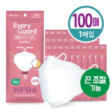 메이클린 에브리가드 KF94 미세먼지 방역 황사마스크 100매 개별포장 귀끈조절 대형 성인용, 화이트