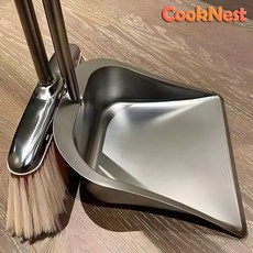 CookNest 업소용/가정용 실내 방 미용실 스텐 쓰레받이 빗자루 쓰레받기 세트, 은빛, 1개 은빛, 1개