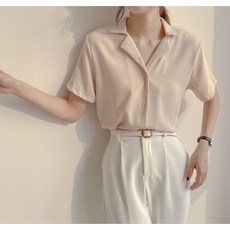 여성 찰랑 카라 반팔 블라우스 오피스룩 셔츠