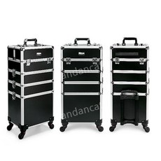 메이크업캐리어 뷰티출장보관함 미용아티스트 출장가방 이동식화장품수납 네일아트상자트레이 정리대, 3단캐리어 블랙