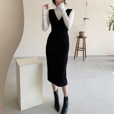 여성 뷔스티에 레이어드 브이넥 하객 오피스룩 원피스