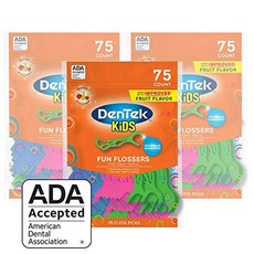 DenTek Kids Fun Flossers 식품 및 플라크 제거 75 카운트 3 팩 DenTek K, 상세내용참조
