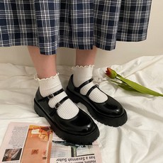 헵번 마리진 블랙 JK 유니폼 웰트 신발 통굽단화 싱글