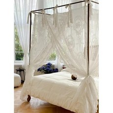 침대 모기장 레이스 가정용 3 개의 오픈 도어 1.8m 바닥 스탠드 경량, 1) Cream white lace mosquito n, 1개