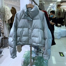 BLUEPOPS 겨울 작은 키 다운 코트 쇼트 점퍼 와이드 루즈핏 긴 소매 목폴라 패딩점퍼 상의 긴소매