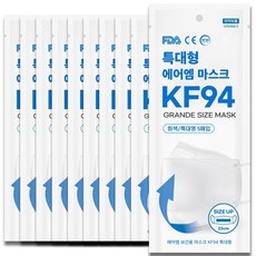 에어엠 보건용 마스크 KF94 특대형, 화이트, 10개, 5매입