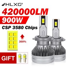HLXG LED 자동차 헤드라이트 캔버스 램프 전구 차량용 안개등 900W 420000LM H7 H1 H4 H8 H9 H11 HB4 HB3 9005 9006, 7) 6500K White - High Power 90
