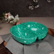 [짬짜면 그릇] 짜장면 짬뽕 탕짜면 자장면 중국집 반반 멜라민 짬짜 면기, 2개, 레트로초록