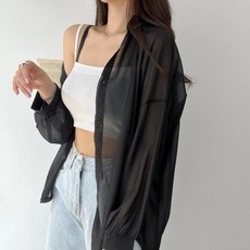 야오야오 여성용 루즈핏 시스루 셔츠