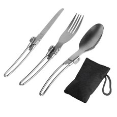 3Pcs 휴대용 접이식 식기 세트 접이식 포크 나이프 스푼 캠핑 수저 키트