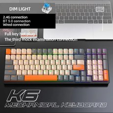 K6 기계식 키보드 100 키 PBT 키캡 2.4G Bluetooth 무선 3 모드 키보드 RGB 핫 스왑 가능 게임용 기계식 키보드, 중국, 파란색 축, 하나