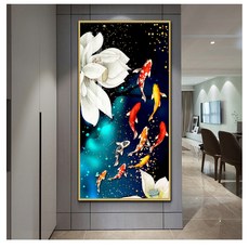 가온나래 연꽃 럭셔리 아홉물고기 전체보석십자수 집에서취미, 70x120cm