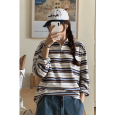 스테디 미도 스트라이프 럭비티 카라티 티셔츠 여성럭비티셔츠 카라럭비티