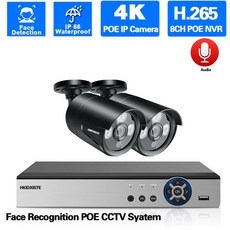 4k 초고화질Ai 얼굴 감지 보안 카메라 POE 시스템 8CH 8MP NVR 키트 야외 오디오 CCTV 영상 감시 카메라 시스템 키트, 없다, 영국 플러그, 4k 8채널 NVR 2부 캠, 1개