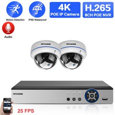 영어 설명서 H.265 POE 돔 카메라 시스템 키트 4K 8CH NVR 키트 야외 적외선 야간 CCTV IP 보안 카메라 영상 감시 시스템 키트, 없다, 미국 플러그, 8채널 NVR 카메라 2대, 1개