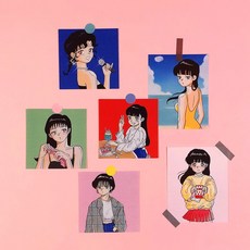 일본 레트로 만화 스타일 스티커 룸 벽 장식 스티커 손 계정 책 카드 엽서 장식 벽 종이|문구 스티커|, 1개(A0), 6 Pieces Sticker(A0)