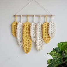 INS 깃털 태피스트리 위빙 잎 면 끈 DIY 재료 거실 민박 침대머리 문뒤 현관 모빌, 보리 이삭 완제품 （50 *42cm 핸드메이드 깃털