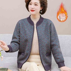 DELIFE 중노년 여성 겨울 니트 가디건 여성 양털 안감 스웨터 니트 엄마옷 할머니옷