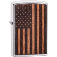 Zippo WOODCHUCK 지포 우드척 라이터 브러시드 크롬 USA 플레그, 브러시드 크롬 USA 플래그, 1개
