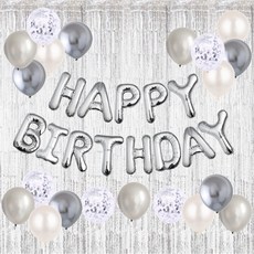 HBD 은박풍선 크롬메탈 혼합풍선세트 파티커튼 생일파티세트 [에브리띵스마일] 1221, 1세트, 실버 풍선 커튼