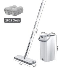 플로어 매직 플랫 스퀴즈 짜기 걸레 양동이 핸즈프리 청소 극세사 회전 셀프 링잉 집, mop bucket 2 cloths, 1개