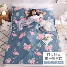 2인용침낭 호텔에묵기 오염방지 침낭 순면 휴대용 여행침대 실내 모텔 더러움방지 싱글이불 세트, T27-2.0*2.3m홍학새