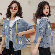 [Myshe] 여성 봄가을 트렌드 청자켓 루즈핏 후드 데님자켓 Seven618FEI618WT07