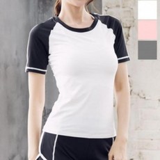 RXK968091여자 블루모드 요가 배색 반팔티 트레이닝복 운동복 상의