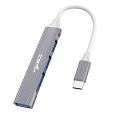 심플하고 우아한 USB / Type C 허브에 3개의 USB 2.0 포트와 1개의 USB 3.0 포트 및 다양한 사용자를 위한 폭넓은 호환성, 회색, 쥐색, C타입 인터페이스