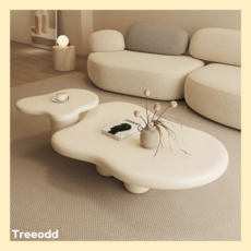 Treeodd 구름 거실 테이블 소파테이블 가구 좌식 밥상 거실탁자 쇼파식탁 감성 인테리어, 사이드테이블 포함, 아이보리 120x30cm