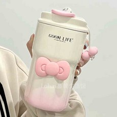 텀블리 대용량 스텐 텀블러 빨대 포함 이중 보온 아이스 스트로 플로우 보틀 리유저블, 화이트핑크, 1개