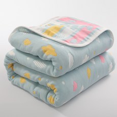 무릎담요 6단 거즈 타월담요 순면 이불 싱글 더블 낮잠 매트 여름 에어컨, C03-꽃구름 블루