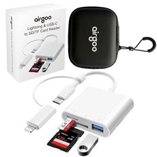 아이폰 아이패드용 SD 카드 리더기 airgoo 트레일 카메라 3-in-1 SD 메모리 카드 어댑터 듀얼 슬롯 및 USB 포트 라이트닝 및 USB-C 듀얼 커넥터 휴대용 E, 아이폰 아이패드용 SD 카드 리더기, airgoo 트레, 1개