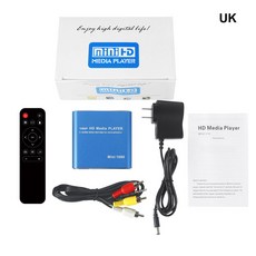 1080P 미니 HD 미디어 플레이어 AV USB SD MMC 멀티미디어 광고 MKV 자동차 외부 비디오 플레이어, Blue UK, 1개 - hd미디어플레이어1080p