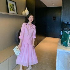 스타일리쉬 여성 초 가을 긴 소매 핫멜트 텐셀 래쉬가드 셔츠 스커트 산들바람 커버 세트